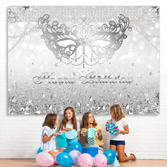 Lofaris Silver Glitter Diamonds Bokeh Mask Birthday Backdrop