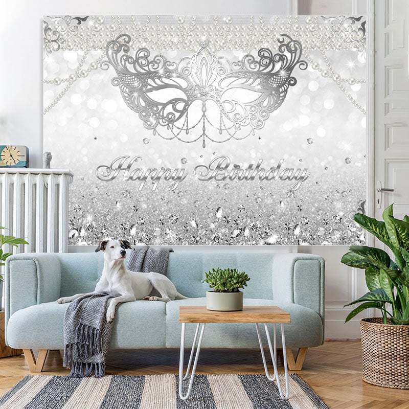 Lofaris Silver Glitter Diamonds Bokeh Mask Birthday Backdrop