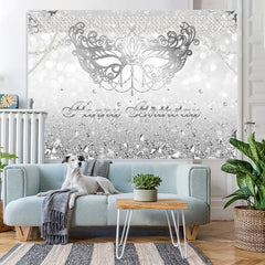 Lofaris Silver Glitter Diamonds Bokeh Mask Birthday Backdrop