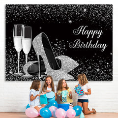 Lofaris Silver Glitter High Heels Wine Glass Birthday Backdrop