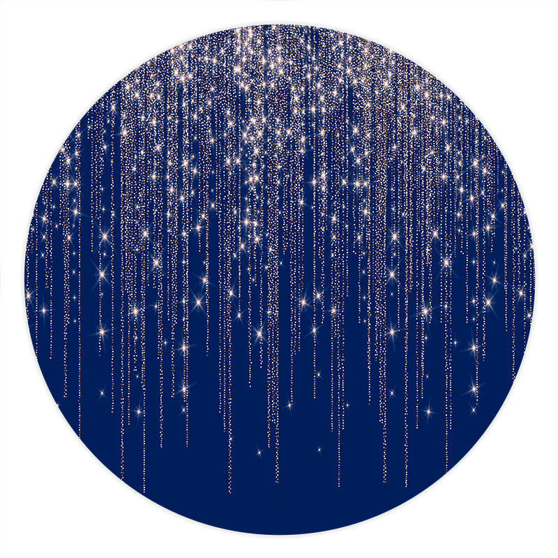 Lofaris Sliver Glitter Navy Blue Round Birthday Party Backdrop