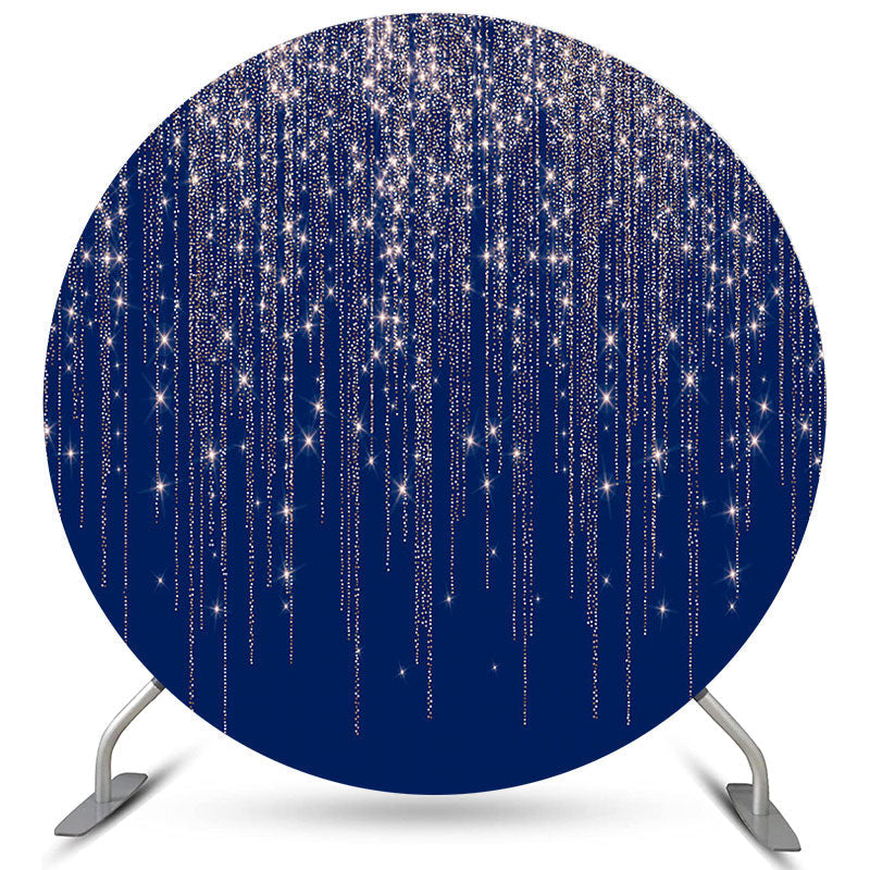 Lofaris Sliver Glitter Navy Blue Round Birthday Party Backdrop