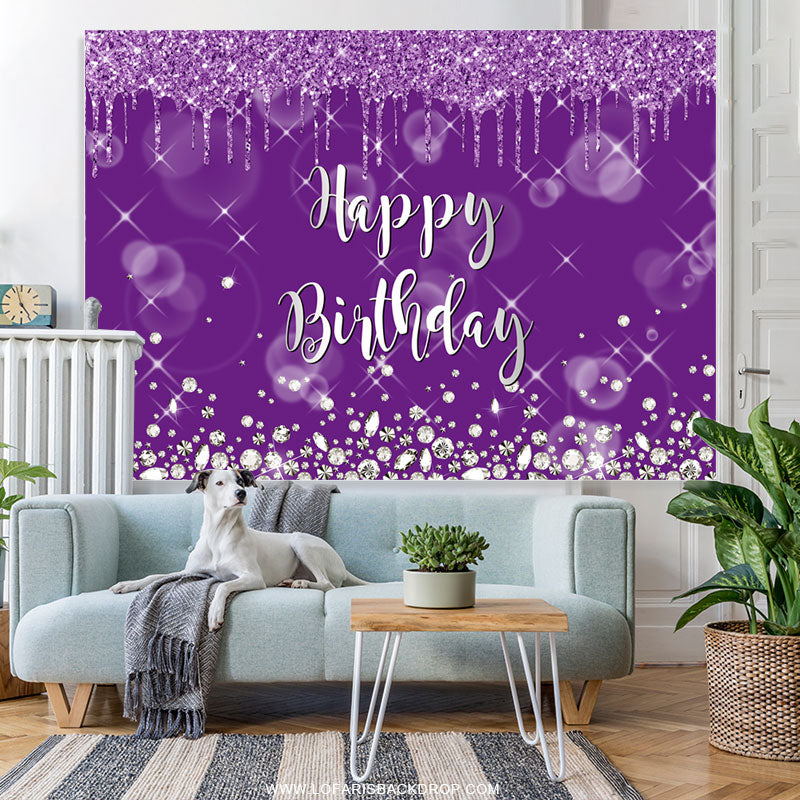 Lofaris Silver Glitter Purple Blur Happy Birthday Backdrop
