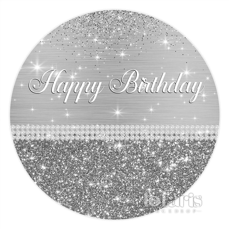 Lofaris Silver Grey Glitter Circle Happy Birthday Backdrop
