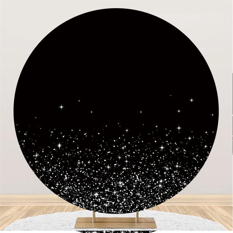 Lofaris Silver Light Glitter Black Round Birthday Backdrop