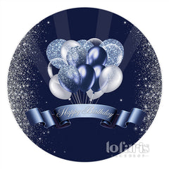 Lofaris Silver Navy Blue Glitter Balloons Round Birthday Backdrop