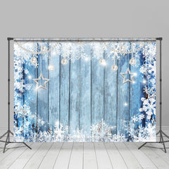 Lofaris Silver Snowy Forzen Blue Wooden Winter Party Backdrop