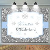 Lofaris Silver Winter Onederland Snowflake Birthday Backdrop for kids