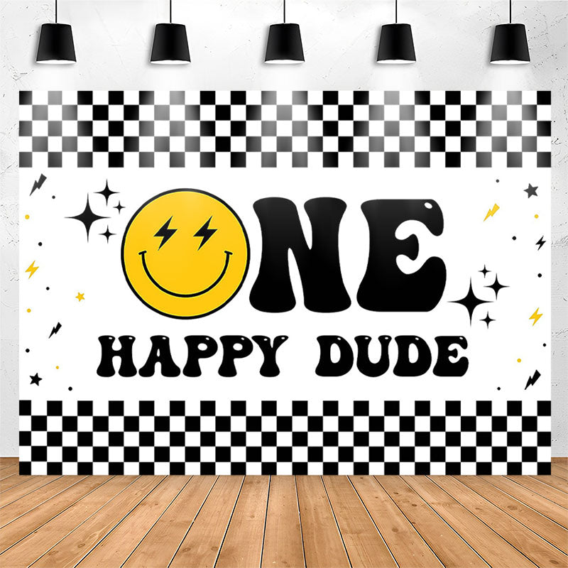 Lofaris Smiling Face Stars Plaid 1st Birthday Party Backdrop