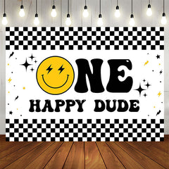 Lofaris Smiling Face Stars Plaid 1st Birthday Party Backdrop