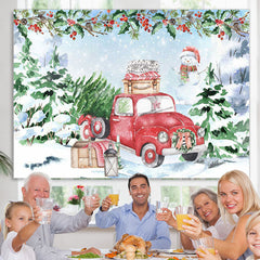 Lofaris Snow Christmas tree red car snowman backdrop
