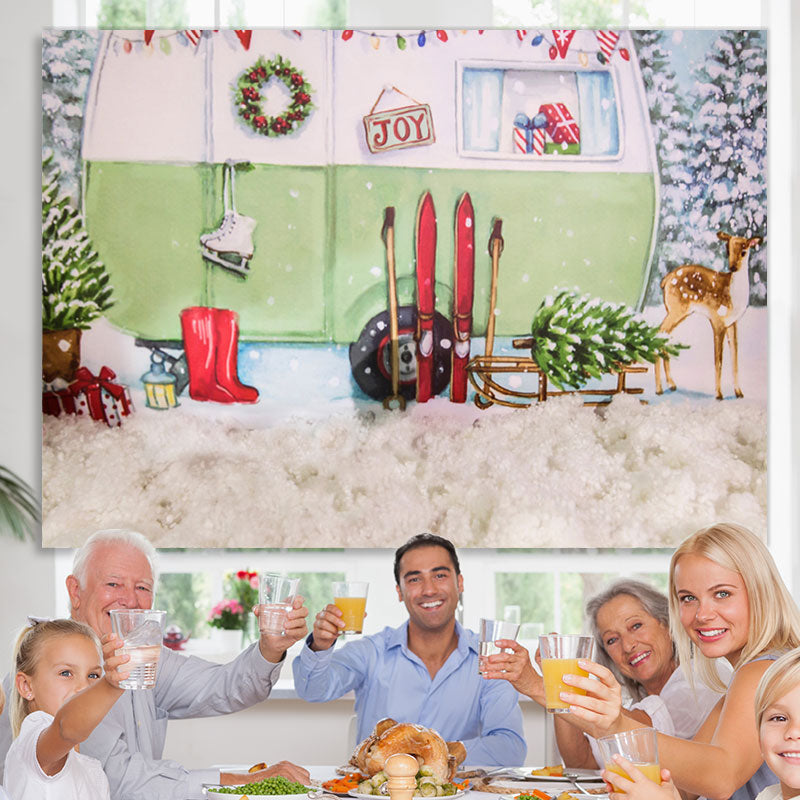 Lofaris Snow Fawn Sled Car Christmas Tree Party Backdrop for Kid