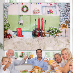 Lofaris Snow Fawn Sled Car Christmas Tree Party Backdrop for Kid