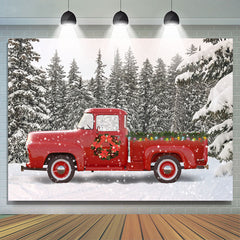 Lofaris Snow Forest Red Truck Winter Christmas Party Backdrop