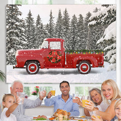 Lofaris Snow Forest Red Truck Winter Christmas Party Backdrop