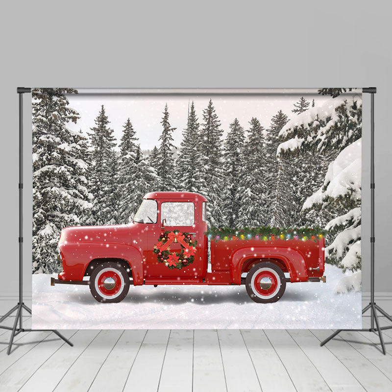 Lofaris Snow Forest Red Truck Winter Christmas Party Backdrop