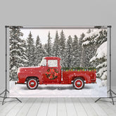 Lofaris Snow Forest Red Truck Winter Christmas Party Backdrop