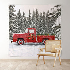 Lofaris Snow Forest Red Truck Winter Christmas Party Backdrop