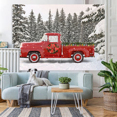 Lofaris Snow Forest Red Truck Winter Christmas Party Backdrop