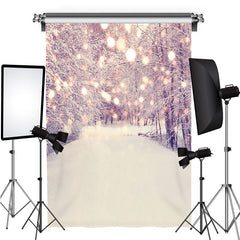 Lofaris Snow Scene Tree Gold Bokeh Winter Photo Backdrop