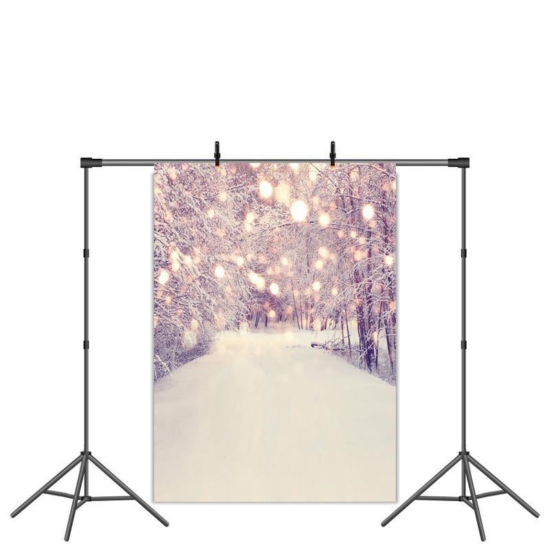 Lofaris Snow Scene Tree Gold Bokeh Winter Photo Backdrop