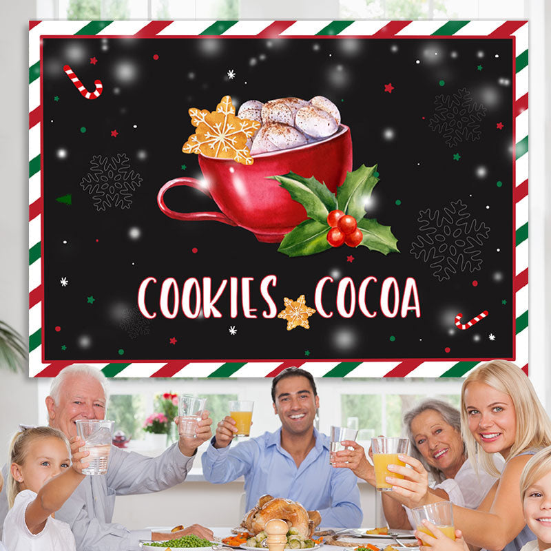 Lofaris Snowflake Cookie and Cocoa Christmas Black Backdrop for Decor