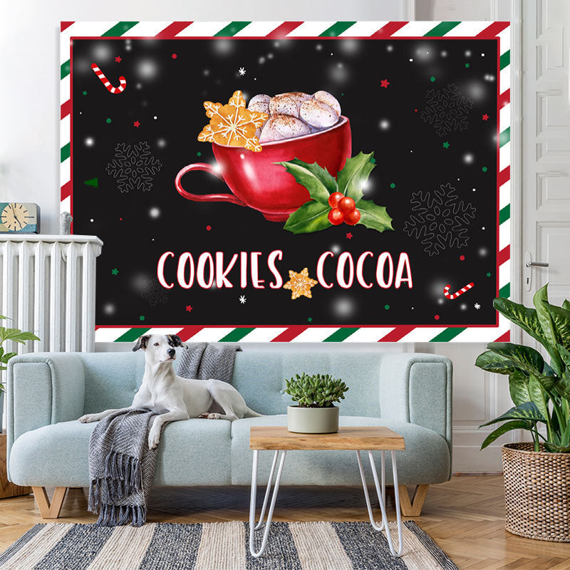 Lofaris Snowflake Cookie and Cocoa Christmas Black Backdrop for Decor