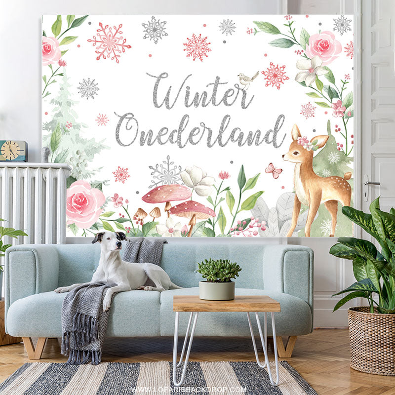 Lofaris Snowflake Flower With Deer Onederland Birthday Backdrop