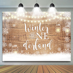 Lofaris Snowflake Winter Onederland Wooden Birthday Backdrop