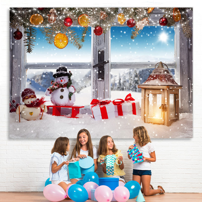 Lofaris Snowy And Glitter Christmas Balls Gifts Backdrop