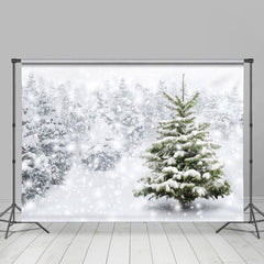 Lofaris Snowy And White Bokeh Green Tree Cold Winter Backdrop
