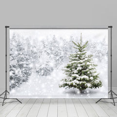 Lofaris Snowy And White Bokeh Green Tree Cold Winter Backdrop