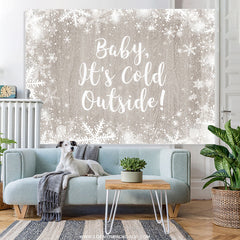 Lofaris Snowy And Wooden Snowflake Winter Baby Shower Backdrop