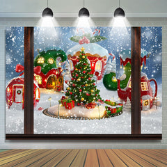 Lofaris Snowy Christmas House And Tree Happy Holiday Backdrop