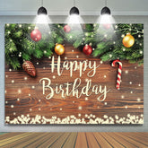 Lofaris Snowy Christmas Theme Wooden Happy Birthday Backdrop