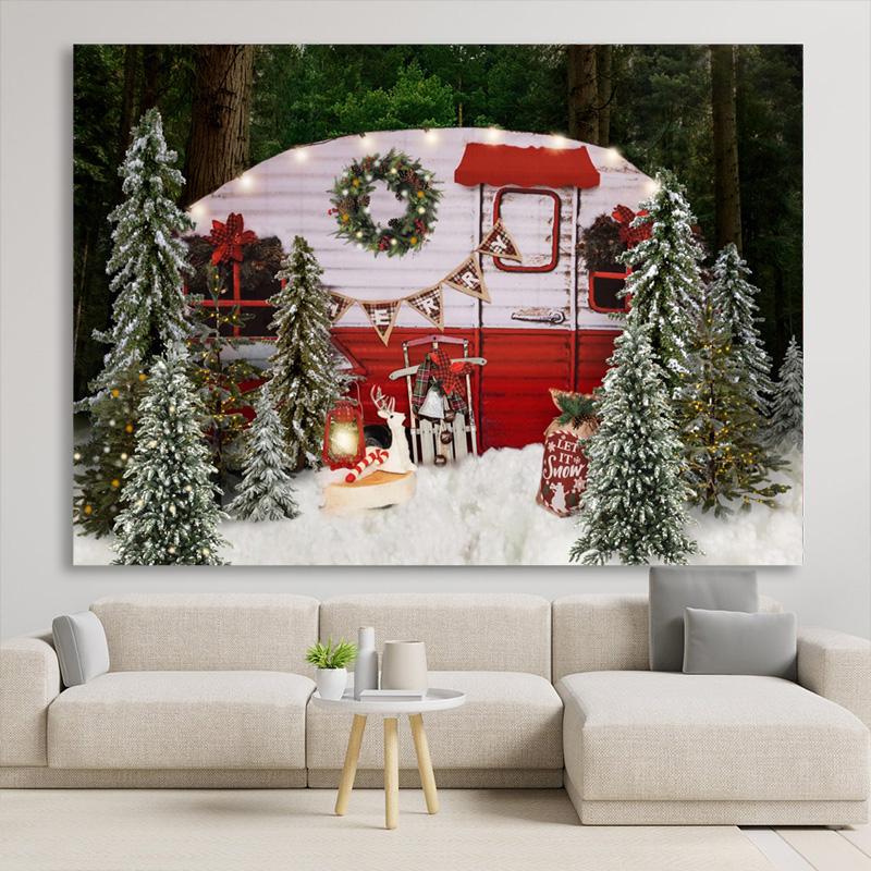 Lofaris Snowy Christmas Tree And Cute Glitter Motorhome Party Backdrop