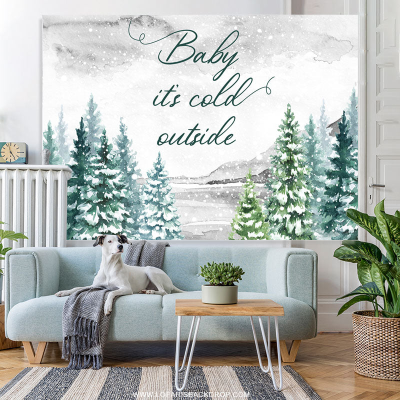 Lofaris Snowy Forest Its Cold Outside Baby Shower Backdrop
