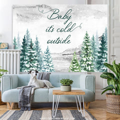 Lofaris Snowy Forest Its Cold Outside Baby Shower Backdrop