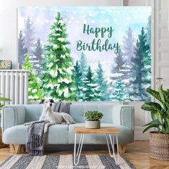 Lofaris Snowy Forest Jungle Winter Happy Birthday Backdrop