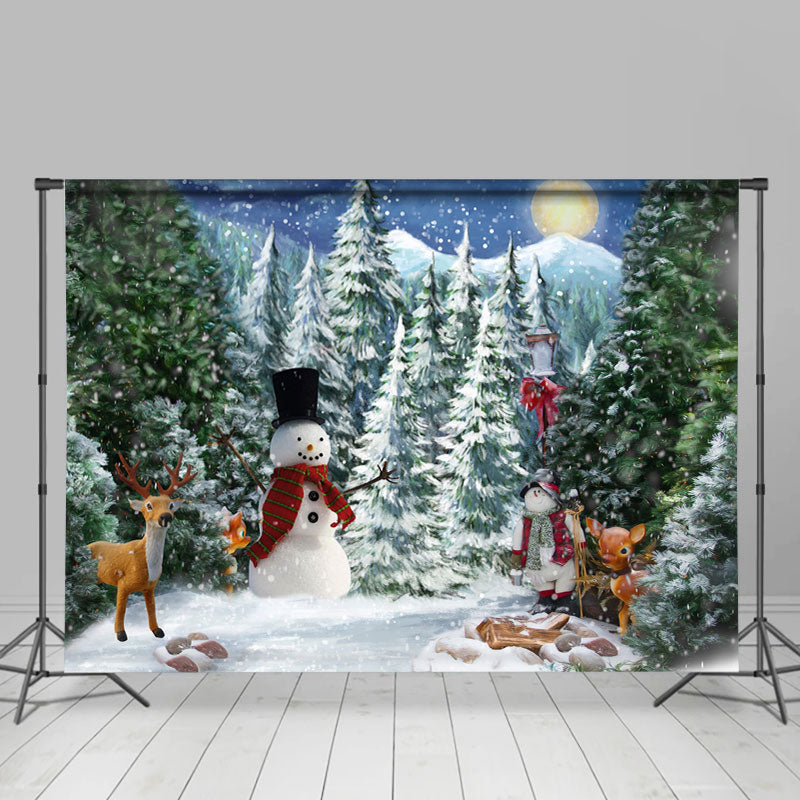 Lofaris Snowy Forest Montion Deers And Santa Winter Backdrop