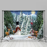 Lofaris Snowy Forest Montion Deers And Santa Winter Backdrop