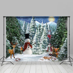 Lofaris Snowy Forest Montion Deers And Santa Winter Backdrop