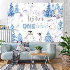 Lofaris Snowy Forest With White Animal Happy Birthday Backdrop