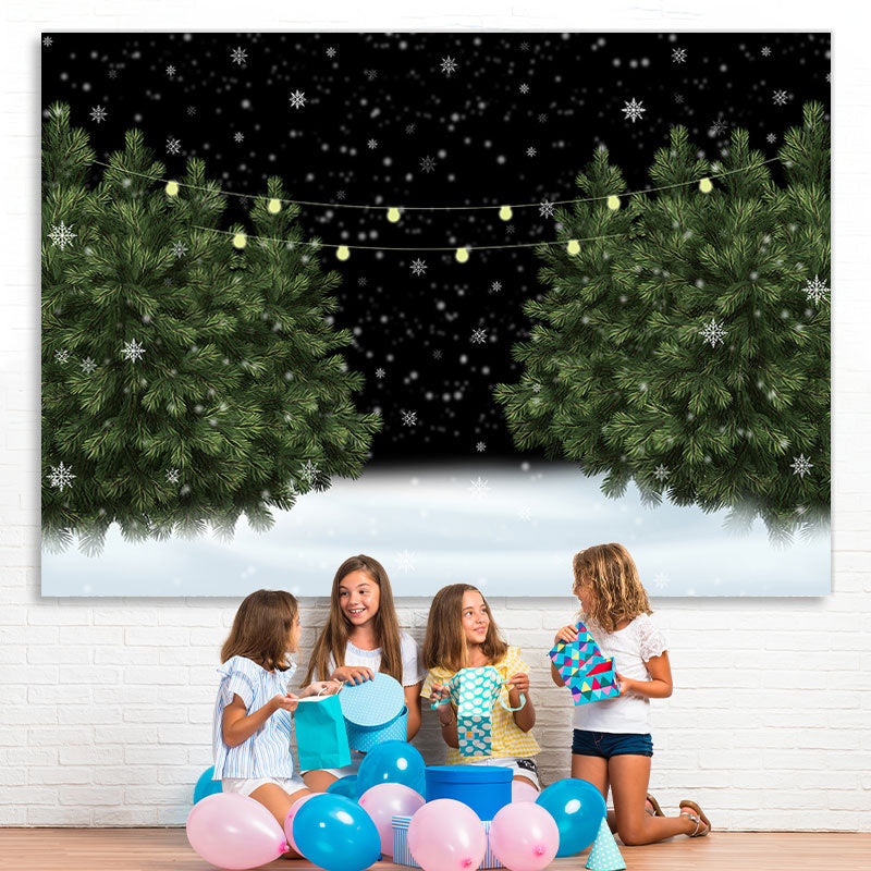 Lofaris Snowy Night Green Pine Tree in the Snow Winter Backdrop