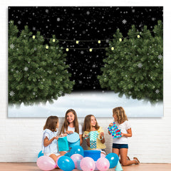 Lofaris Snowy Night Green Pine Tree in the Snow Winter Backdrop