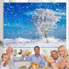 Lofaris Snowy Tree Blue Sky Winter Backdrop for Photo Decor