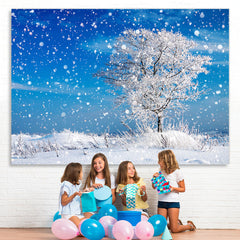 Lofaris Snowy Tree Blue Sky Winter Backdrop for Photo Decor