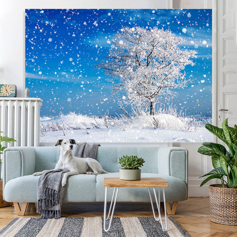Lofaris Snowy Tree Blue Sky Winter Backdrop for Photo Decor