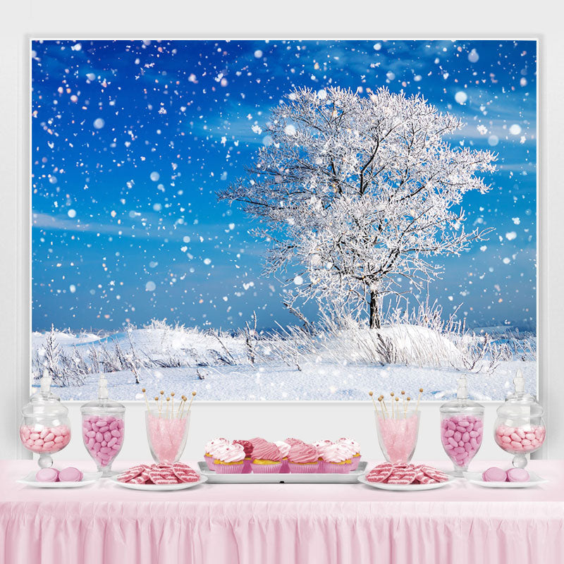 Lofaris Snowy Tree Blue Sky Winter Backdrop for Photo Decor