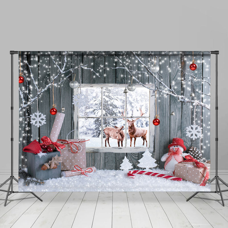 Lofaris Snowy Winter House With Deer Merry Christmas Backdrop